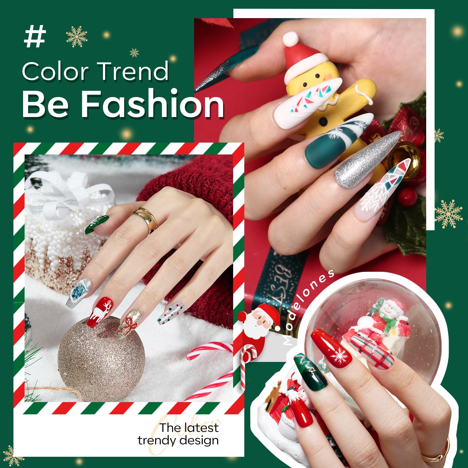 modelones 6 Colors Christmas Gel Nail Polish Set, Winter Red Glitter Dark Green White Gold Silver New Year Gel Polish Kit Soak Off Nail Art Manicure Home Gift for Women Girls - Image 5