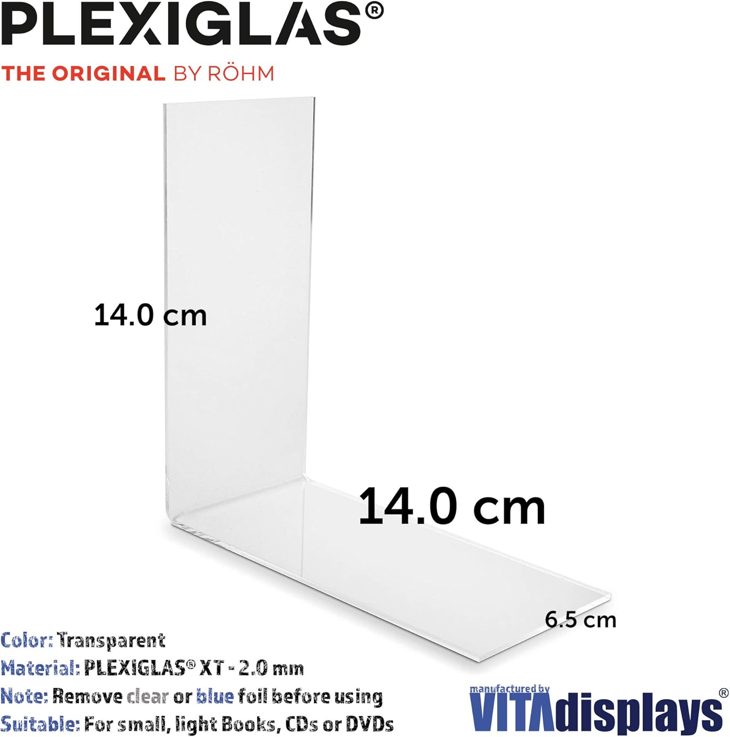 Plexiglas® Pack of 10 Bookends Eco (4.0 to 7.0 x 14.0 x 14.0 cm) for Small Books/Paperback CDs Made of Original PLEXIGLAS® - Image 3