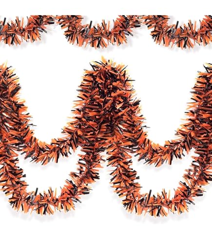 50FT Halloween Decorations Tinsel Garland, Orange Purple Black Shiny...