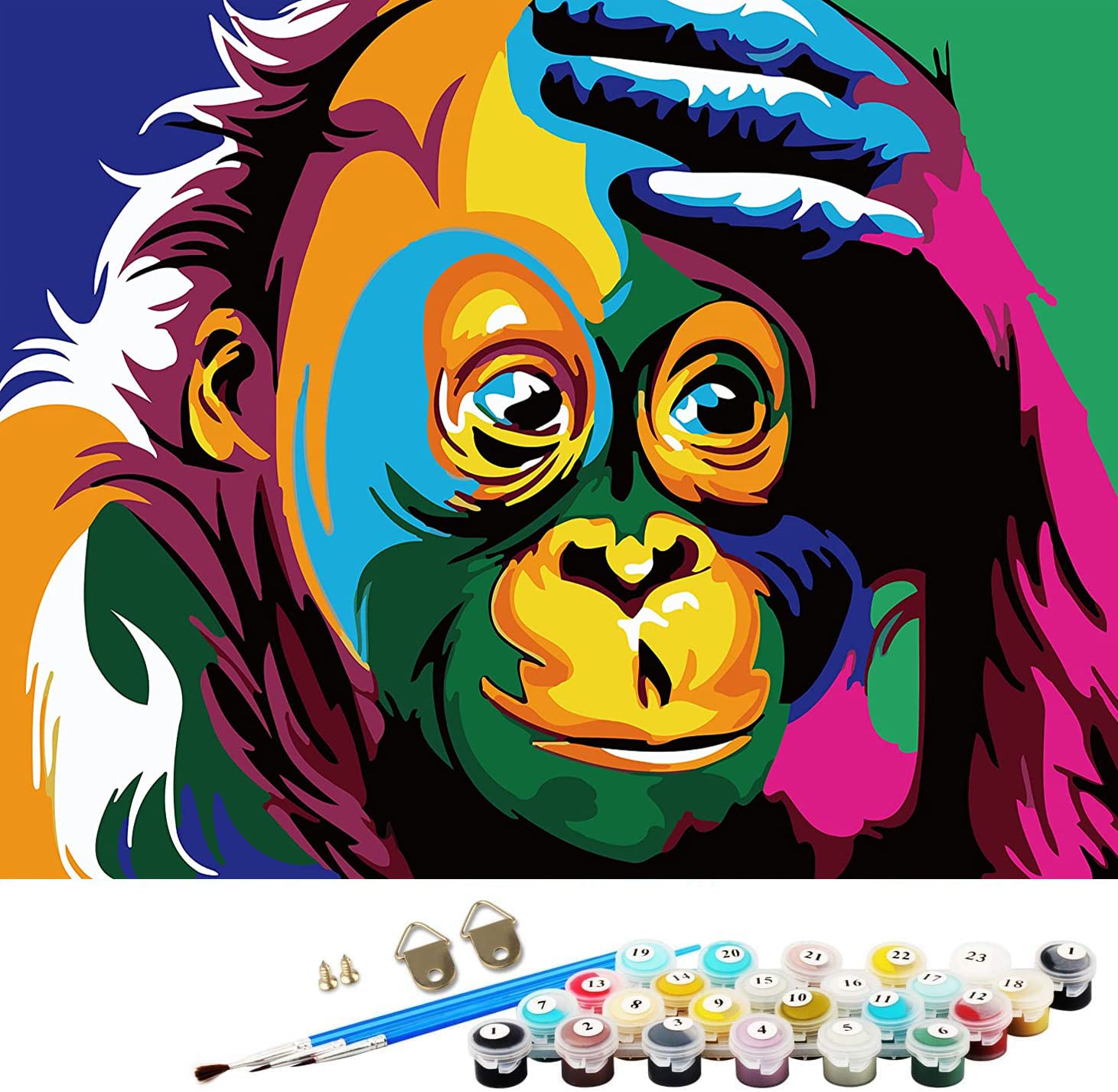 ABEUTY DIY Paint by Numbers for Adults Beginner - Colorful Monkey Animal 16x20 inches Number Painting (Wooden Framed)