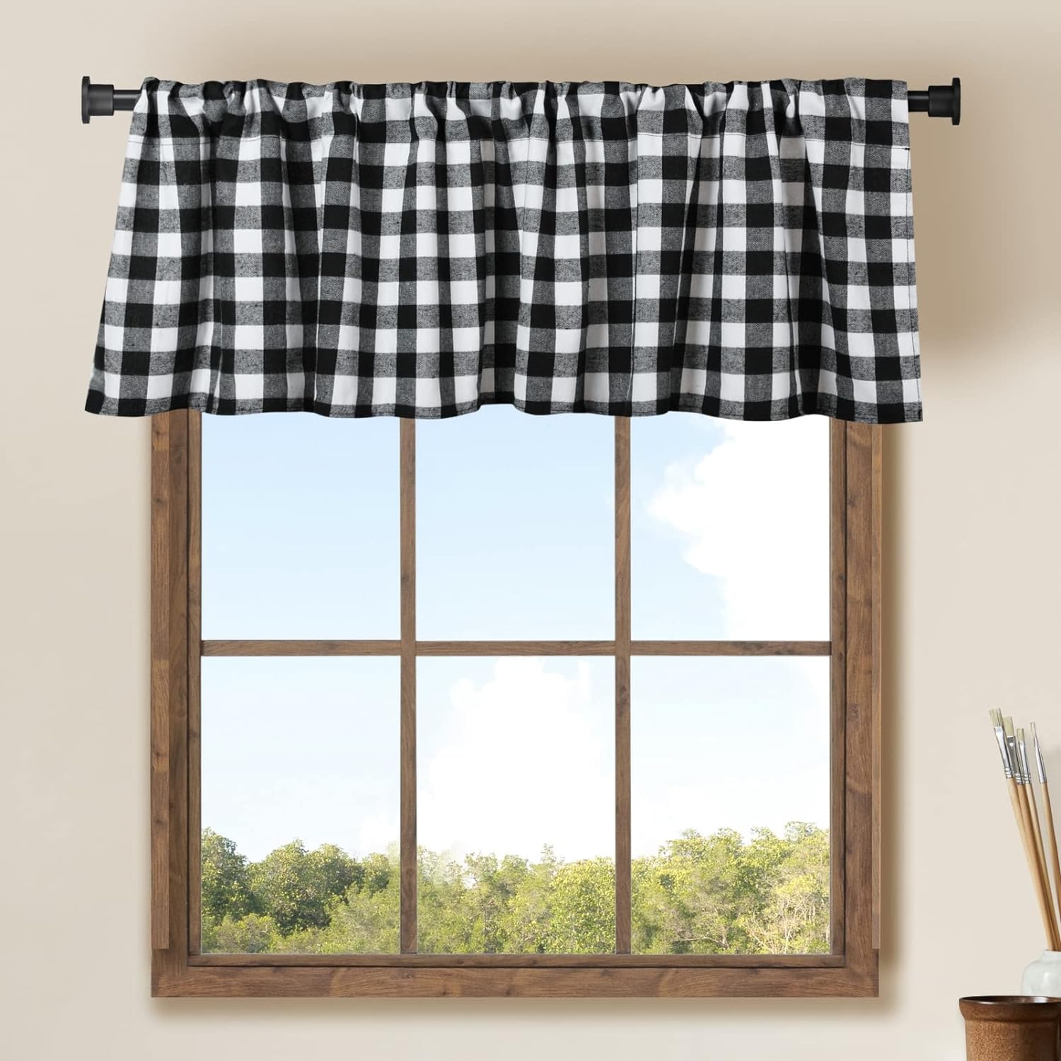 Window Treatments - 2 Pack Buffalo Check Plaid Window Valances White and Black Farmhouse Design Window Treatment Decor Curtains Rod Pocket Valances for Kitchen/Living Room 16