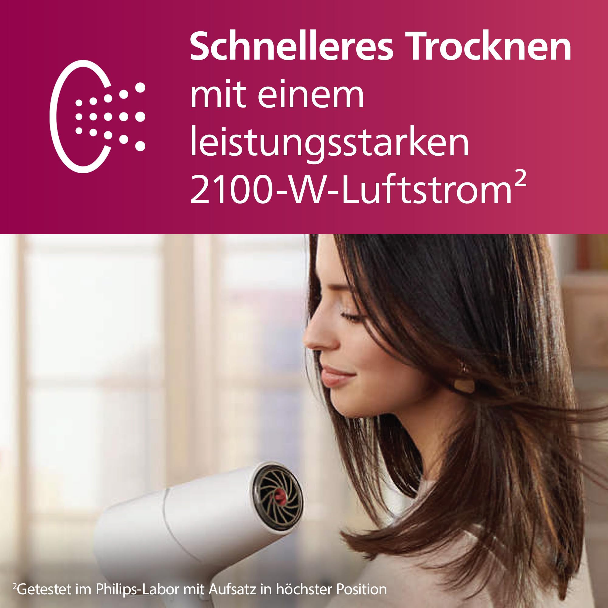 Philips Haartrockner 5000 Series, ThermoShield Technologie, Ionisierungsfunktion, 2.100 W, Weiß, mit Stylingdüse und Volumendiffusor, Modell BHD500/20 3