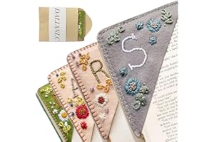 GENERIC Dalianlc 26 Letters Personalized Hand Embroidered Corner Bookmark Cute Flower Embroidery Corner Book Marker Handmade Stitched Felt Triangle Corner for Book Reading Lovers Gift (L, Winter)