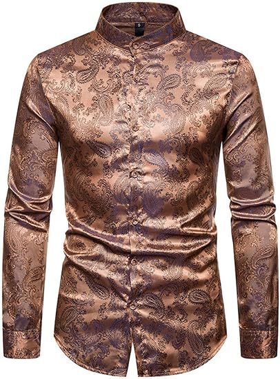 Amazon Amade メンズ スタンドカラーシャツ 長袖 ペイズリー柄 おしゃれ 形態安定 ゆったり チャイナ風 カジュアル 衣装 シャツ 通販