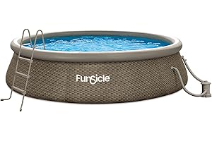 Funsicle 14' x 36" Quickset Round Inflatable Ring Top Outdoor Above Ground Swimming Pool Set with Pump and Cartridge Filter, Brown Triple Basketweave