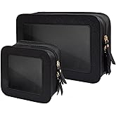 FFpaw Clear Makeup Bag Set for Women, Travel Black Makeup Pouch Waterproof Cosmetic Bags with Zipper Clear Toiletry Bag for Traveling Small Make up Pouch for Purse Mini Cosmetic Case Car Organizer