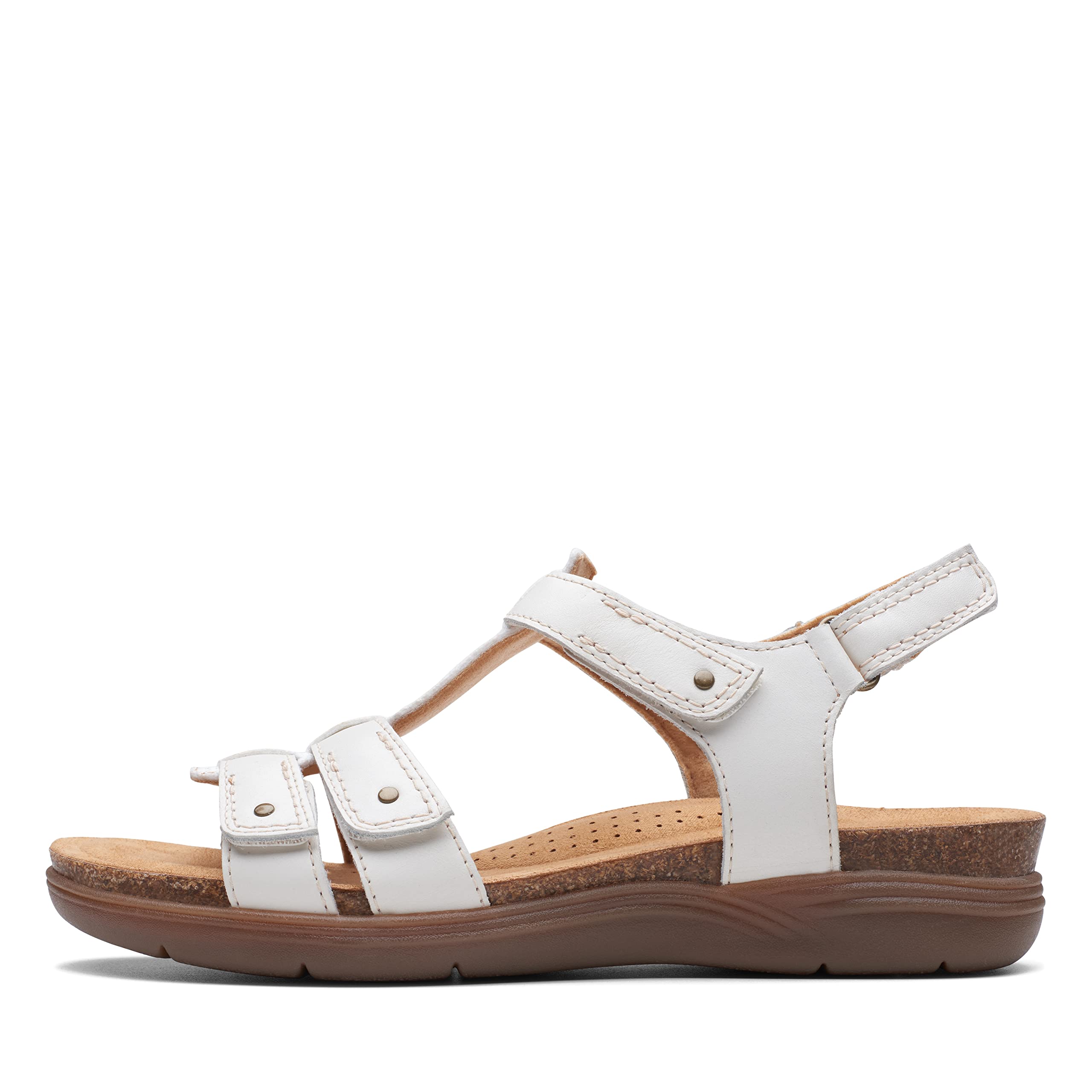 Clarks Women’s April Cove Flat Sandal, White Leather, 12 Wide