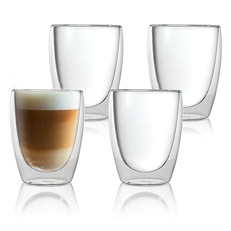 Caffé Italia Torino 4 x 250 ml Doppelwandige Gläser -Thermogläser für Cappuccino Tee Heiß- und Kaltgetränke - spülmaschinenge