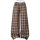 OYOANGLE Girl's Gingham Pants Elastic Waist Tie Front Straight Leg Plaid Trousers Cute Bottoms
