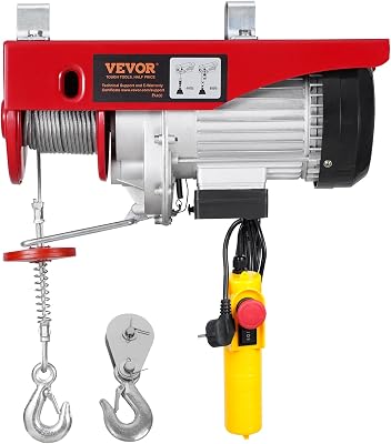 Palan Électrique, Charge Double Câble 400 kg, Télécommande Filaire 4,2 m, Hauteur Levage à Câble Simple 12 m, Élingue Simple Double, Arrêt d'Urgence, Palan Élévateur pour Garage, Entrepôt, Usine