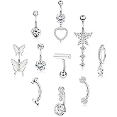 ZELORES 14G Belly Button Ring Stainless Steel Opal CZ Navel Piercing Belly Rings for Women Clicker Dangle Belly Button Piercing Jewelry Silver Gold