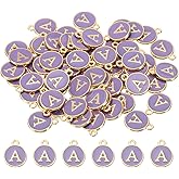 PATIKIL Letter Charm A, 60Pcs Double Sided Alphabet Initial Charm Pendants Beads Enamel Charm for Bracelet Necklace Earring DIY Jewelry Making, Purple