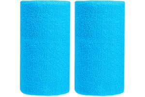 BBOLIVE 6' Inch Wrist Sweatband in 26 Different Neon Colors - Athletic Cotton Terry Cloth - Great for All Outdoor Activity(1 Pair)