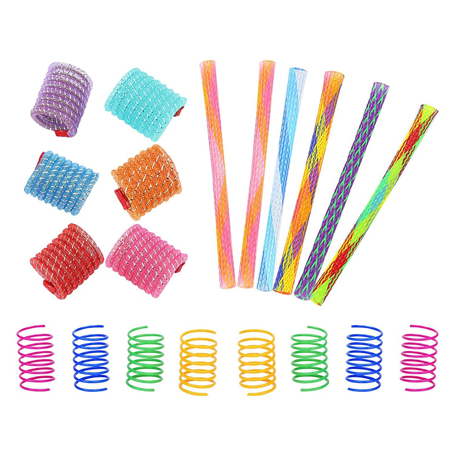 papyrifer 20Pcs Colorful Spring Toy and Stick Toy Telescopic Mesh Pole Jumping Toy Flexible Kitten Chew Toys