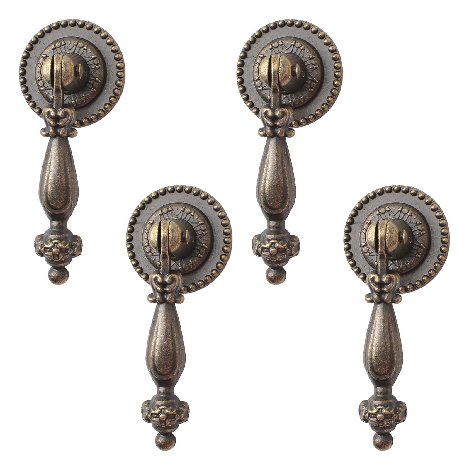 MOROBOR Antique Pendant Pulls, 4pcs Tear Drop Knobs Zinc Alloy Knobs Bronze Single Hole Handle with Mounting Screws for Cabinets Wardrobe Cupboard Closets Drawer Furniture Decorative