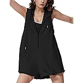 GTLIAE Rompers for Women 2026 Comfy Athletic Workout Sweatshirt Romper Casual Hooded Sleeveless Jumpsuits Overalls