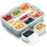Snackle Box Container for Adults with 9 Compartment, Divided Serving Tray Snack Box Containers with Lid and Handle, Charcuterie Boxes Portable Snack Platter for Fruit Veggie Party Travel, Green