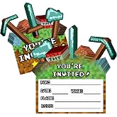 Pixel Birthday Party Invitations Video Game Party Invitations - 20 sets of 5.7 x 6 inch double-sided fill-in invitations with envelopes and stickers