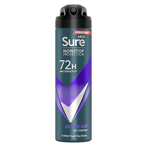 Sure Men Active Dry Nonstop Protection MotionSense technology anti-perspirant deodorant spray Anti-perspirant Deodorant Aerosol 72h protection against sweat and odour 150 ml