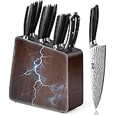 HOSHANHO 8 Pieces Knife Set with Magnetic Block, Ultra Sharp Powder Steel Knife Block Set, Professional Chef Knife Sets with Ergonomic Handle & Knife Sharpener