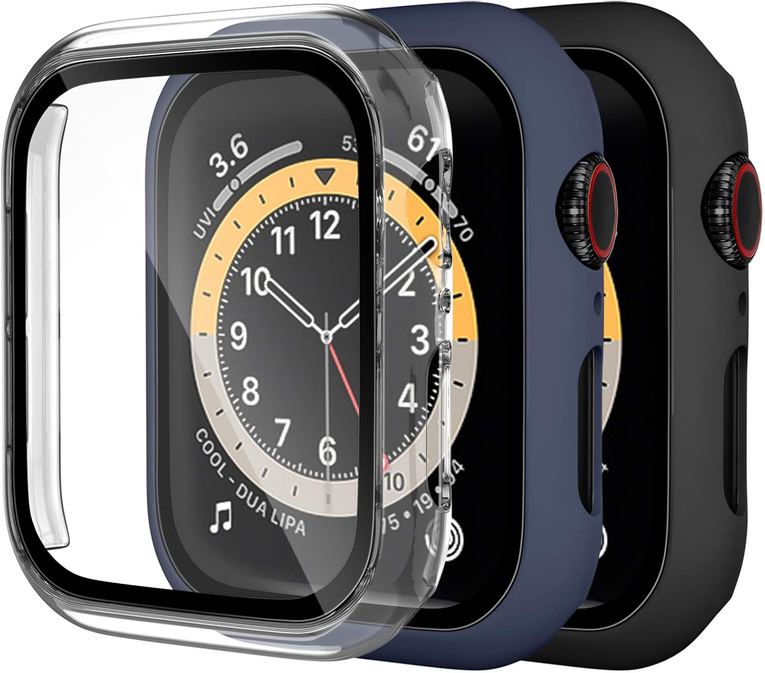 Dirrelo 3 Pack PC Case Compatible with Apple Watch Series 6/5/4/SE 44mm Tempered Glass Screen Protector