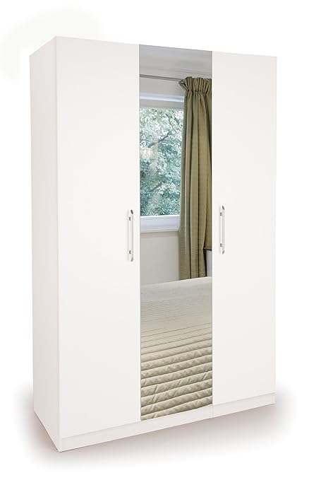 Acton 3 Door Mirror Wardrobe Wood White 187x120x52 Cm Amazon