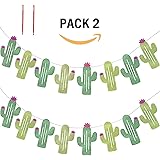 16 Pcs/15.6' (2 Pack) Fiesta Bachelorette Graduation Party Cactus Banner Garland Backgound String Cactus Glitter Green for Kids Birthday Summer Tropical Wedding Taco Cinco De Mayo Party Decor Favor
