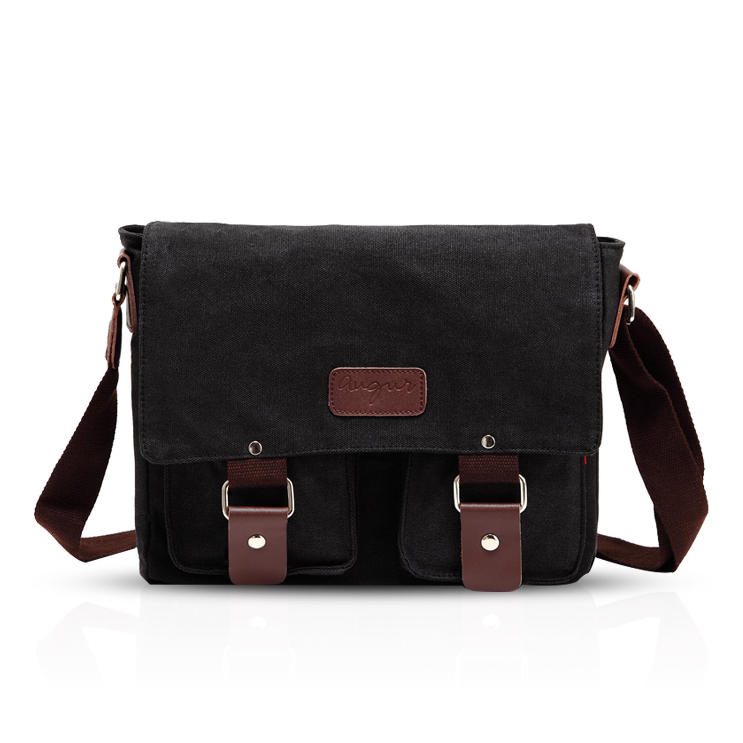 FANDARE Vintage Messenger Bag Satchel College Bag Schoolbag Bookbag Crossbody Bag Travel Shoulder Bag Commute Work Bag 14 inch Laptop Briefcase Multipurpose Men/Women Canvas Black