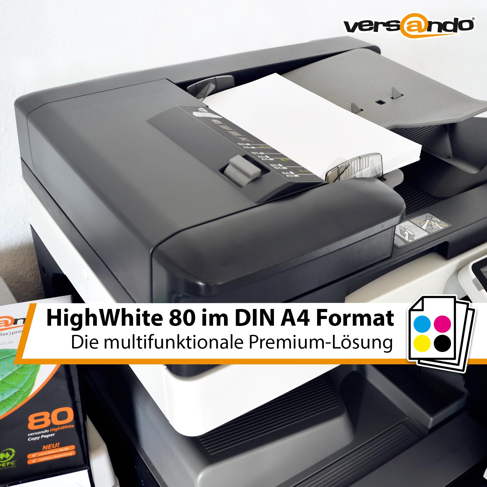 versando 1.500 Blatt Druckerpapier A4 hochweiß CIE161 Premium Kopierpapier (3x 500 Blatt HighWhite 80) strahlende Farben, klare Schrift, PEFC zertifiziert 4