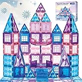 Little Pi 102pcs Frozen Princess Castle Magnetic Tiles Building Blocks - 3D Diamond Blocks, STEM Educational Toddler Toys for Pretend Play, 4 Year Old Girl Birthday Gifts Kids Ages 3 5 6 7 8 - Blue