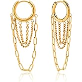 MUYAN Tassel Chain Hoop Earrings for Women Huggie Dangle Chain Earrings Punk Hip Hop Jewelry