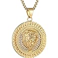 AsAlways 18K Gold Plated Lion Head Necklace Pendant for Men Stainless Steel Hip Hop Rock Lion King Necklaces Charm Animal Amulet Jewelry
