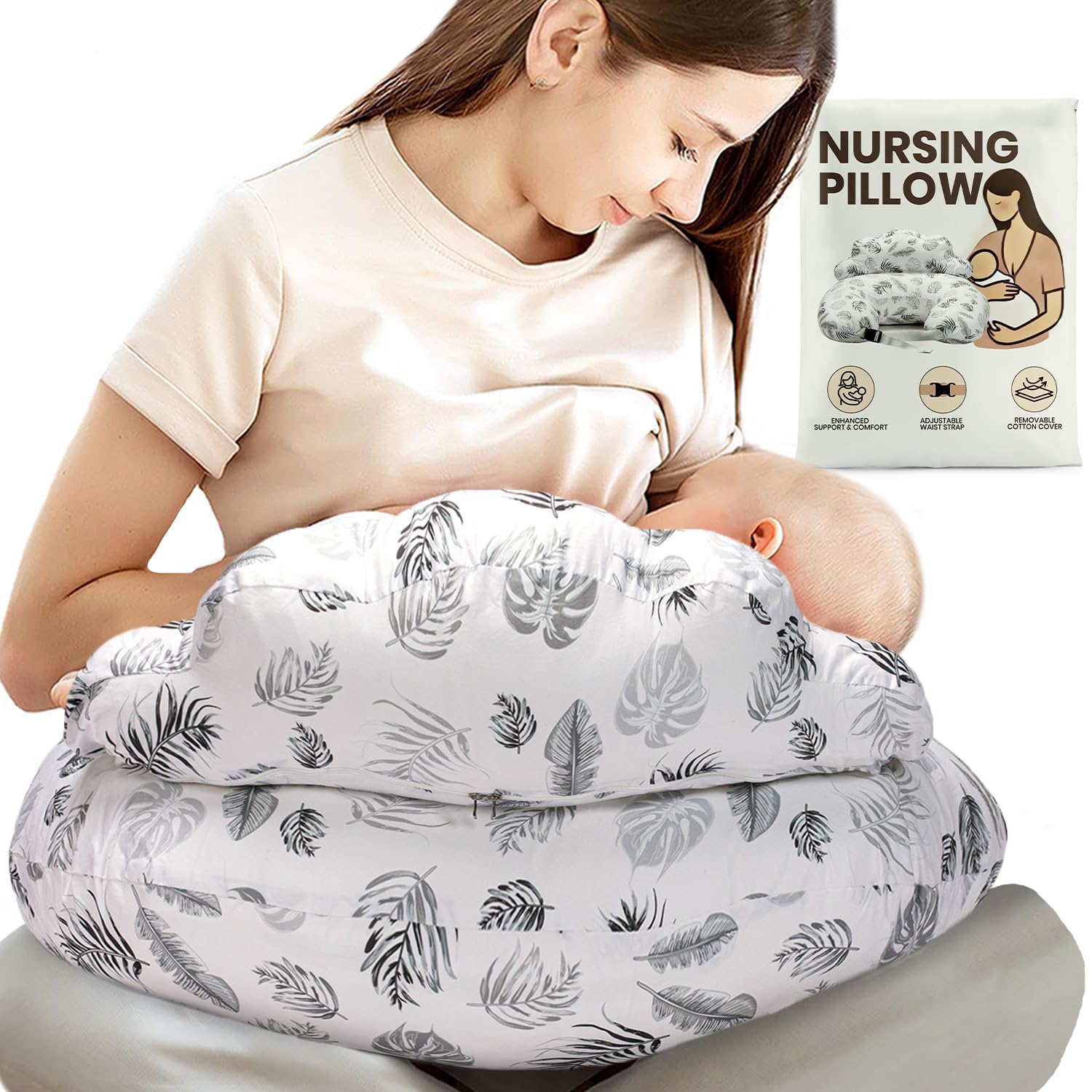 Photo 1 of PILLANI Nursing Pillow for Breastfeeding, Breastfeeding Pillows for Mom Support & Baby Comfort, Removable Cotton Cover, w/Adjustable Waist Strap, Newborn Essentials Must Haves, Baby Registry Search