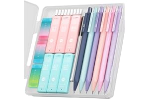 Four Candies Cute Mechanical Pencil Set, 6PCS Pastel Mechanical Pencils 0.5 & 0.7mm with 360PCS HB Leads, 3PCS Erasers and 9P