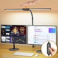 Syrinx Desk Lamp with Clamp, Double Head Desk Lamp for Home Office with Gesture Sensor Switch, Eye-Caring LED Desk Lamp with Flexible Gooseneck 50 Lighting Modes Adjustable Desk Light