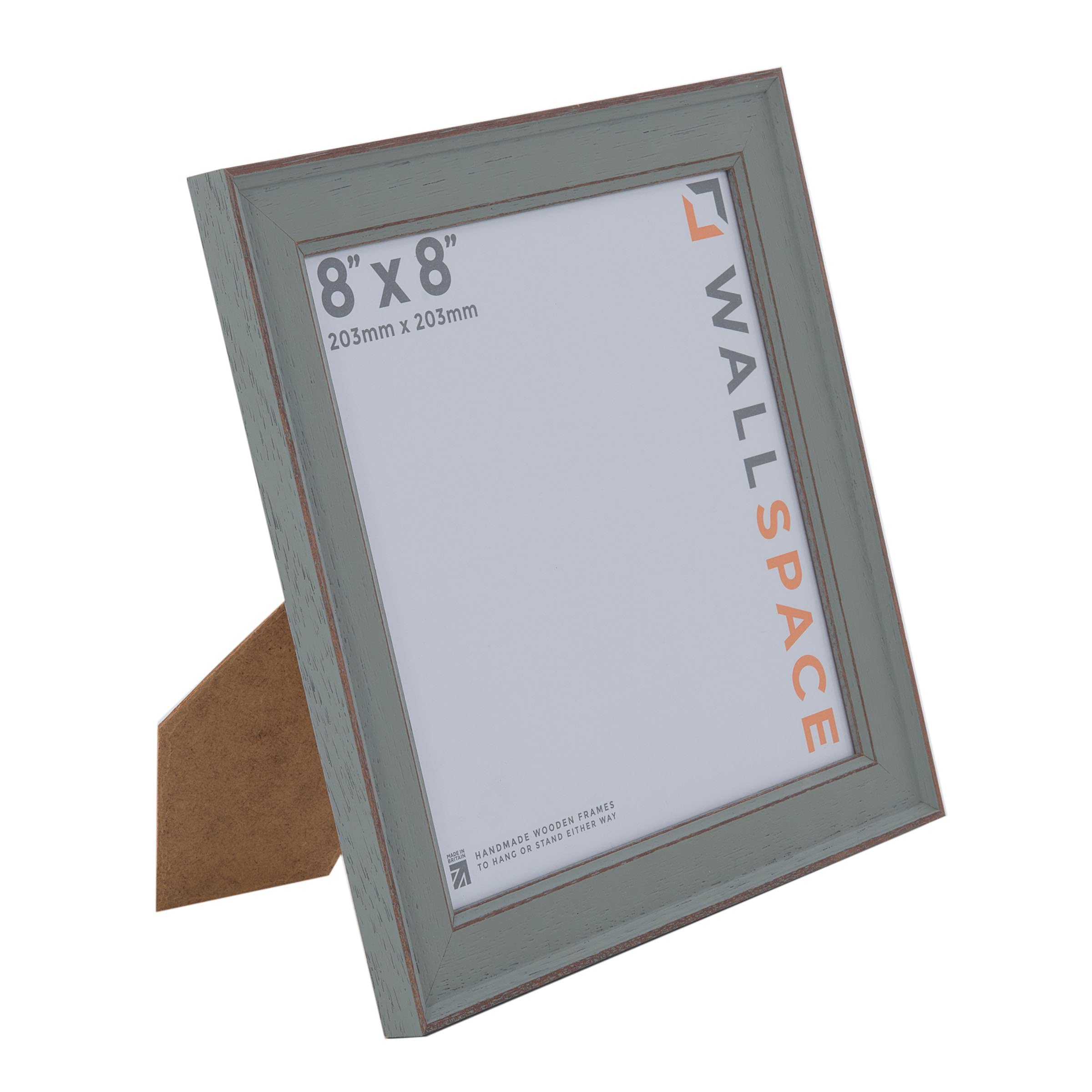 Wall Space Shabby Chic 8x8 Green Picture Frame | Green Photo Frame 8x8 | 8 x 8 inch | 203x203mm | 20.3x20.3cm | Solid Wood Wooden with Real Glass | Square | Handmade in UK