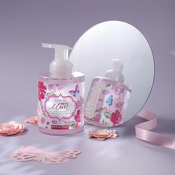 ROMIIE ZOI FOAMING HAND SOAP FOR MOTHER’S DAY GIFT BASKET – SHABBY FLORAL DESIGN, INFUSED WITH ROSE SCENTED AROMA – 500 ML / 16.8 FL OZ