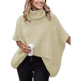 Ynhonra Womens Turtleneck Batwing Sleeve Sweater Knitted Oversized Chunky Short Dolman Tops