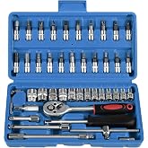 COYAGRIP 46PCS Socket Ratchet Wrench Set, 1/4 Inch Drive, Blue | Small Tool Set, Screwdriver Bit Sockets, Extension Bar, Storage Case, Metric Socket Set for Car Repair and Home Use