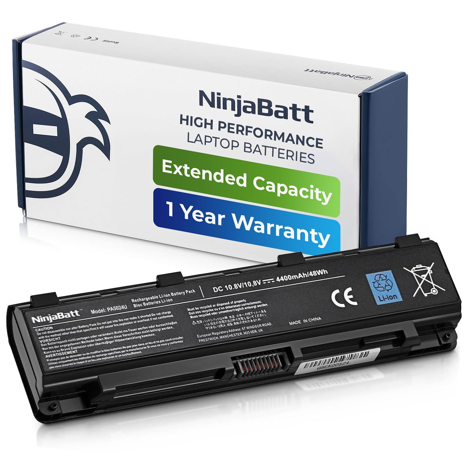 NinjaBatt Battery for Toshiba PA5024U-1BRS PABAS260 Satellite C850 C850D C855 C870 L850 L855 L870 P850 PABAS262 PA5109U-1BRS PA5026U-1BRS - High Performance [6 Cells/4400mAh/48wh]