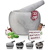 Gusto Nostro Natural Marble Mortar and Pestle Set | 6 Inch - 3.5 Cup Extra Large Mortar Pestle Set for Grinding Herbs, Nuts, 