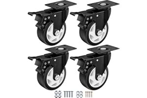 4 Inch Caster Wheels, Casters Set of 4, ASHGOOB Casters with Brake Heavy Duty 1400 Lbs, Industrial Locking Swivel Top Plate Castor Wheels for Workbench/Furniture/Cart.（AB Switch, Double Pedal Brake