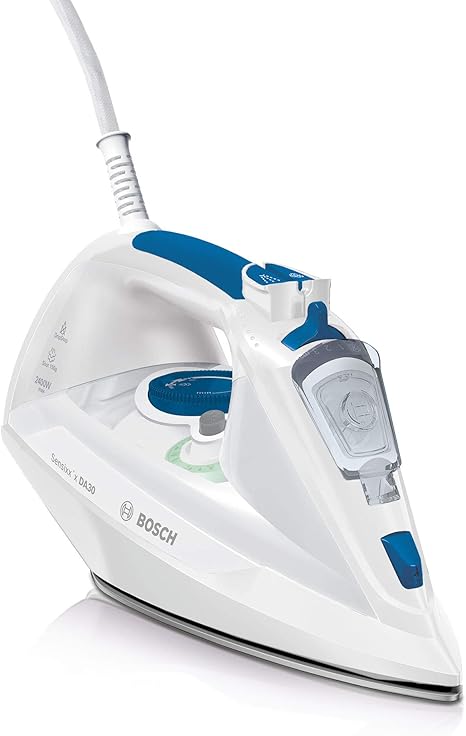 Amazon De Bosch Tda302401w Dampfbugeleisen Grosser Wassertank 320 Ml 2 400 W Weiss Blau