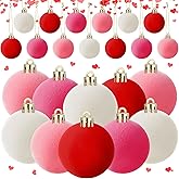 24 Pcs 2 Inch Valentine's Day Hanging Ball Ornament Valentine Velvet Ball Ornament for Tree Pink Red White Decorative Hanging Velvet Plastic Ornaments for Valentine Holiday Party Decor(Sweet Color)