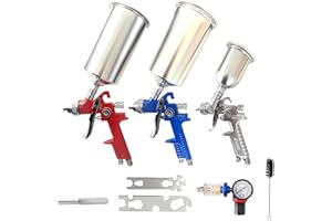 XDOVET Paint Sprayer 3 Pcs Set, HVLP Spray Gun Air Compressor Paint Gun, Gravity Feed Paint Sprayer for House Painting Walls, Furniture, Cabinets, Cars, Undercoating, 1.0/1.4/1.8mm with Pressure Gauge