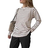 LilyCoco Women's Casual Striped Long Sleeve Shirts Crewneck Basic Loose Fit T Shirt