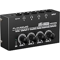 Floveedio Headphone Amplifier 4 Channel Stereo Audio Amp Ultra Compact Headphone Splitter for Studio and Stage with 12V Power