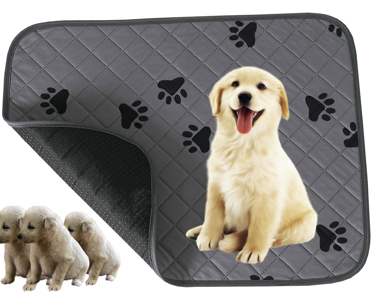 AMEOOR Reusable Puppy Pads Pet Training Pads-Waterproof Pee Pad for Dog, Washable Pee Pads for Playpen, Crate, Housebreak, Non-Slip Protects Against Urine Leakage 60x45cm