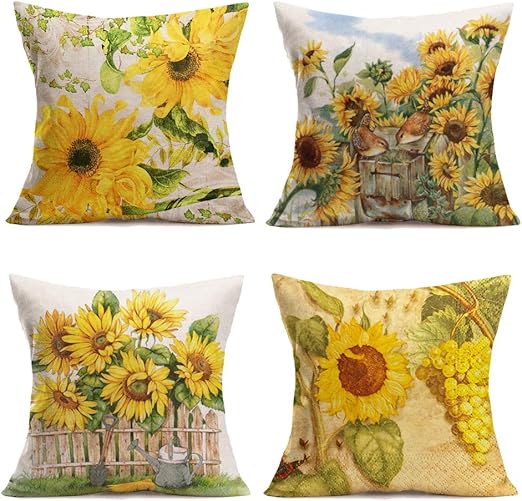 Amazon Com Throw Pillow Covers Vintage Sunflower Yellow