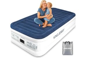 KINGJERRY Twin XL Air Mattress with Built-in Pump, 18" Raised Comfort, Upgraded 80" Length, Dual-Layer Leakproof, Support 500 lbs, 2 Min Inflation, Inflatable Blow-up Bed for Home Camping Guests